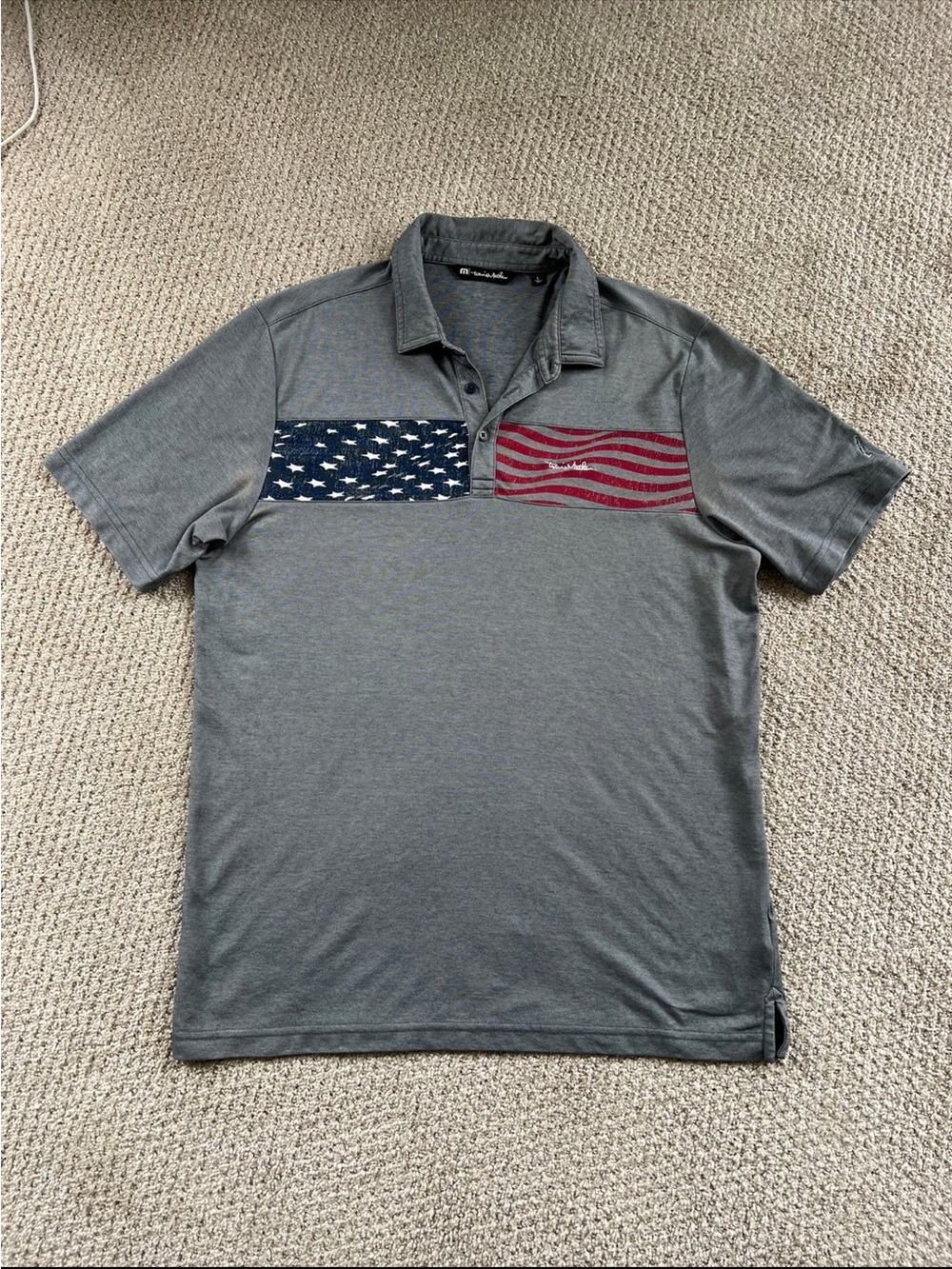 Travis Mathew Gray Polo with Navy Star and Red Wave Panels